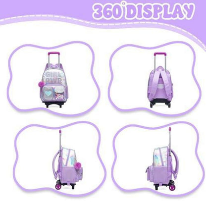 Trolley Rucksack Mädchen Lila – 3in1 Schultasche mit Rollen & Zubehör