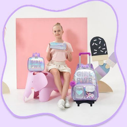 Trolley Rucksack Mädchen Lila – 3in1 Schultasche mit Rollen & Zubehör