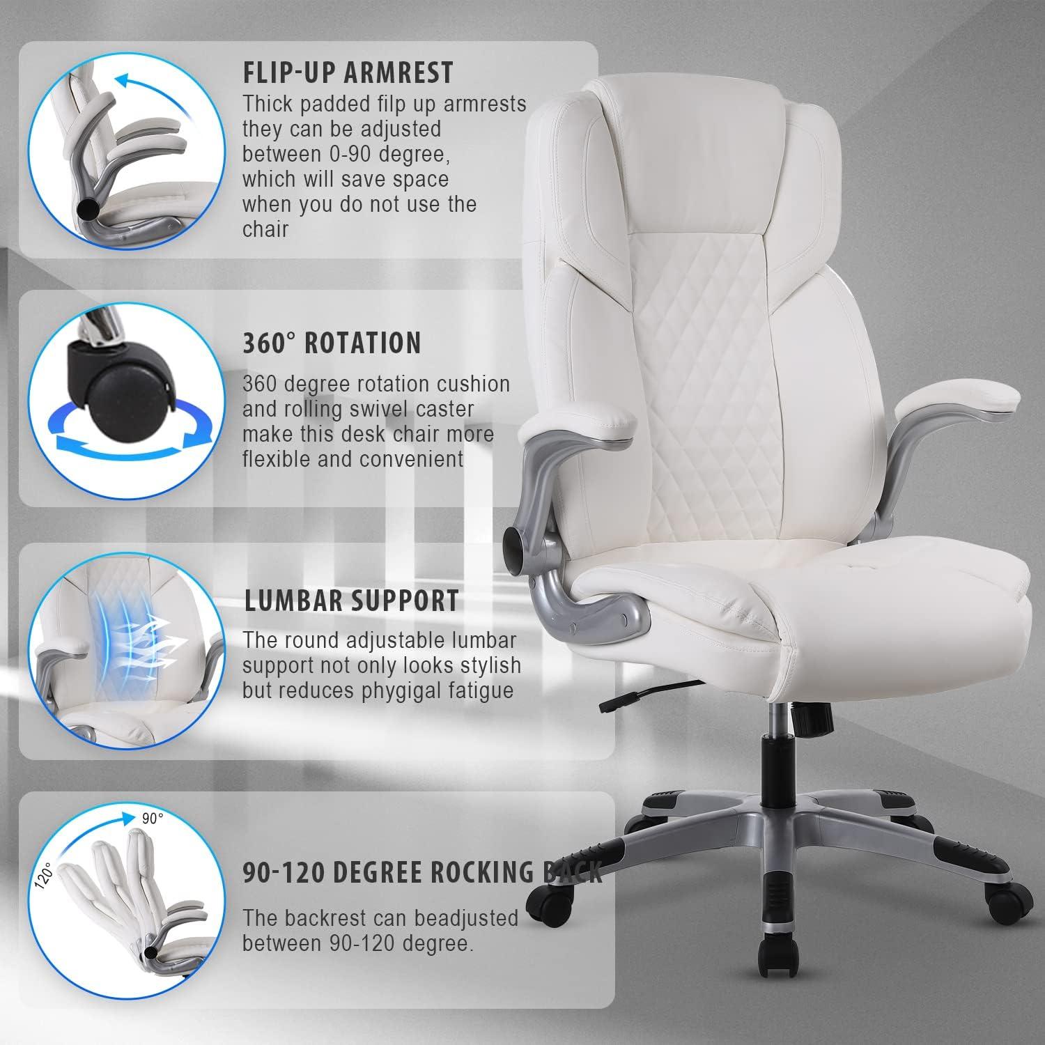 Bürostuhl Weiß 180kg Belastbarkeit PU Leder hochklappbar Office Chair