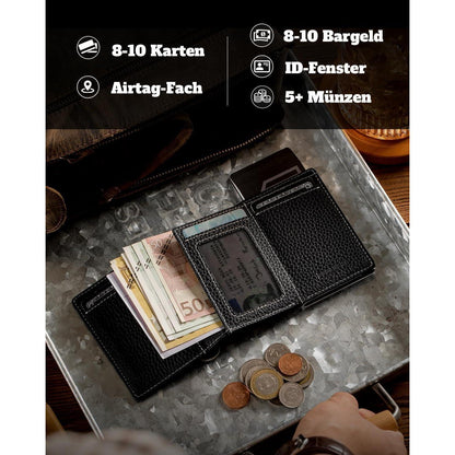 Herren Geldbörse mit AirTag Fach & RFID Schutz Schwarz