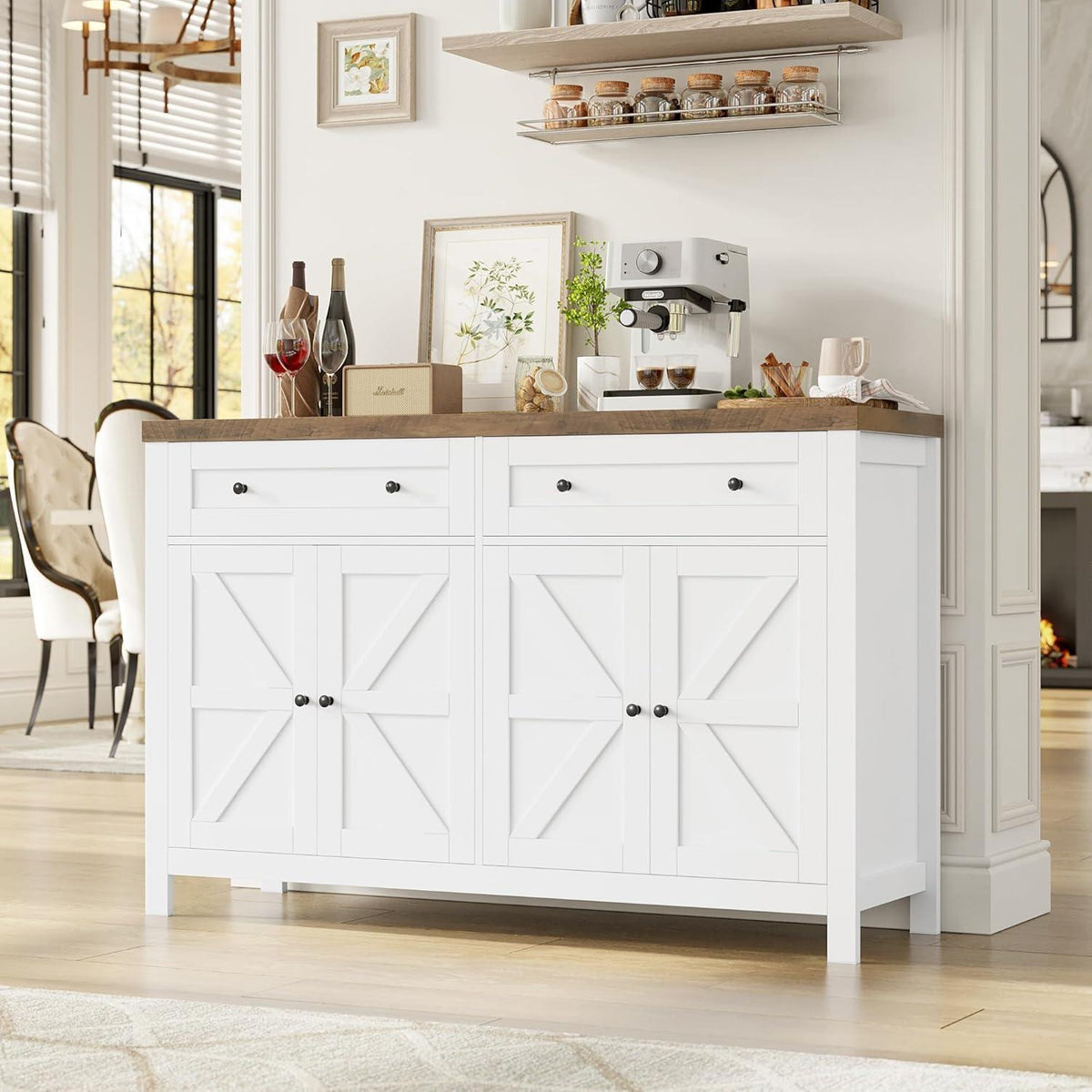 HOCSOK Sideboard 140cm – Küchenschrank mit Regalen & Schubladen