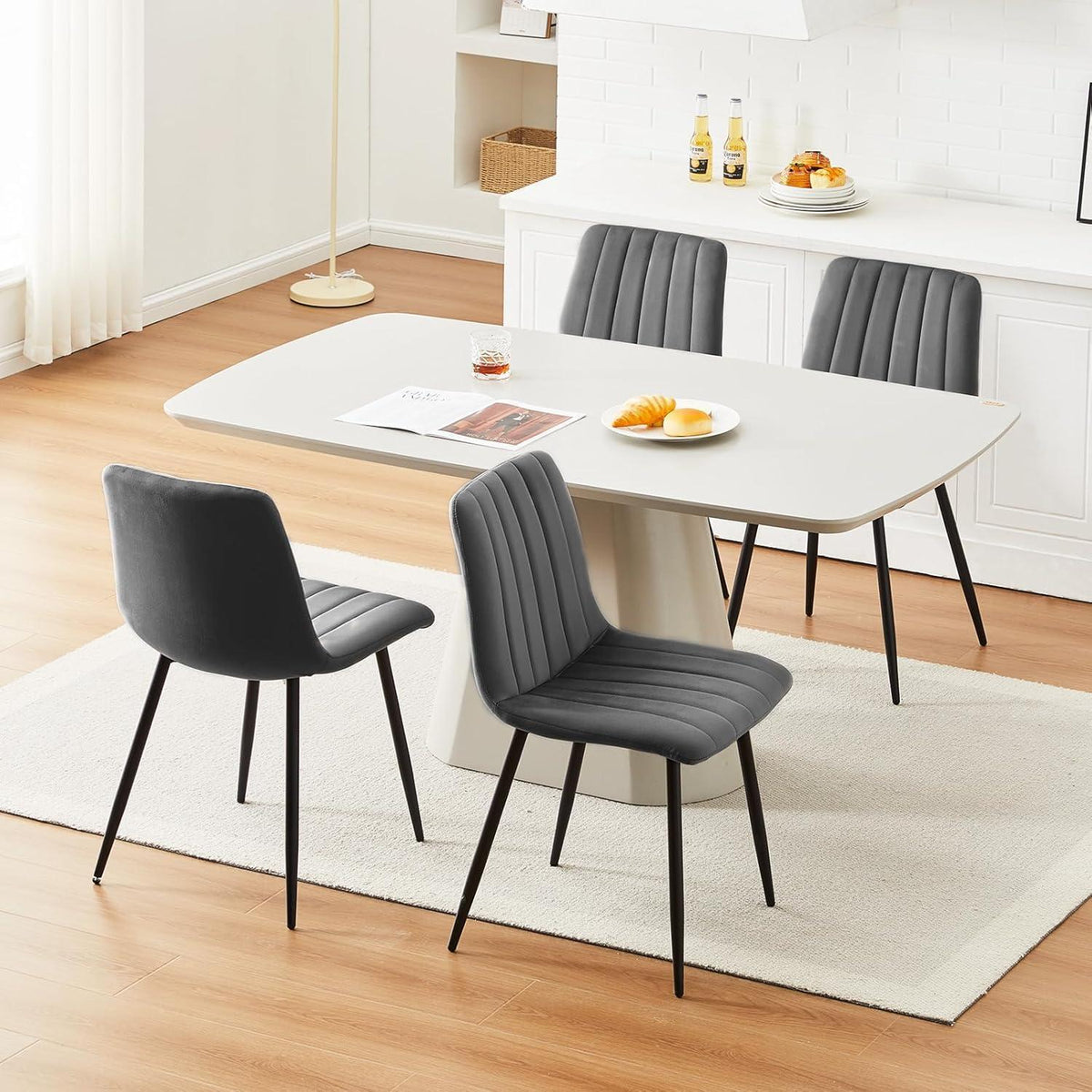 Samt Esszimmerstühle 4er Set Grau – Gepolsterte Küchenstühle