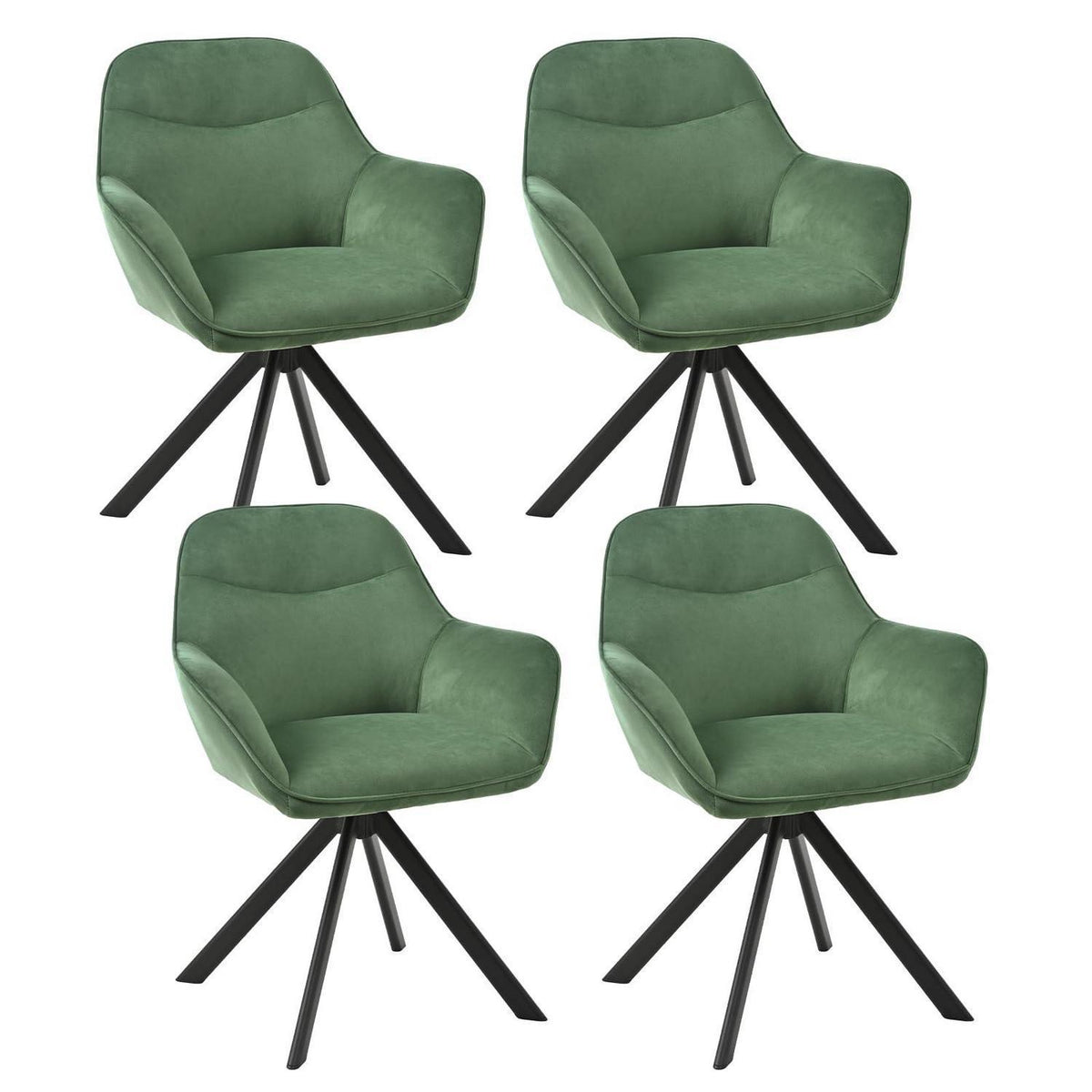 Drehstuhl Esszimmer 4er Set Samt Grün mit Armlehne