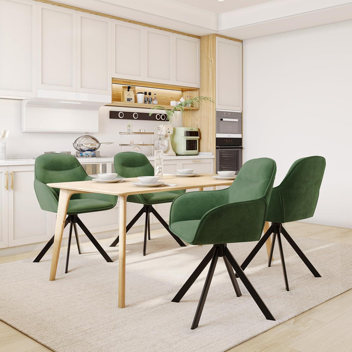 Drehstuhl Esszimmer 4er Set Samt Grün mit Armlehne
