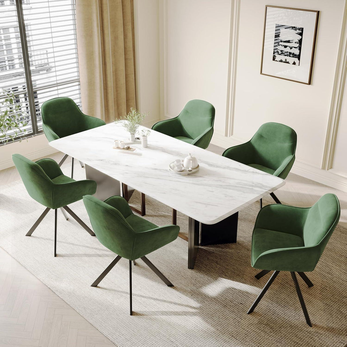 Drehstuhl Esszimmer 4er Set Samt Grün mit Armlehne