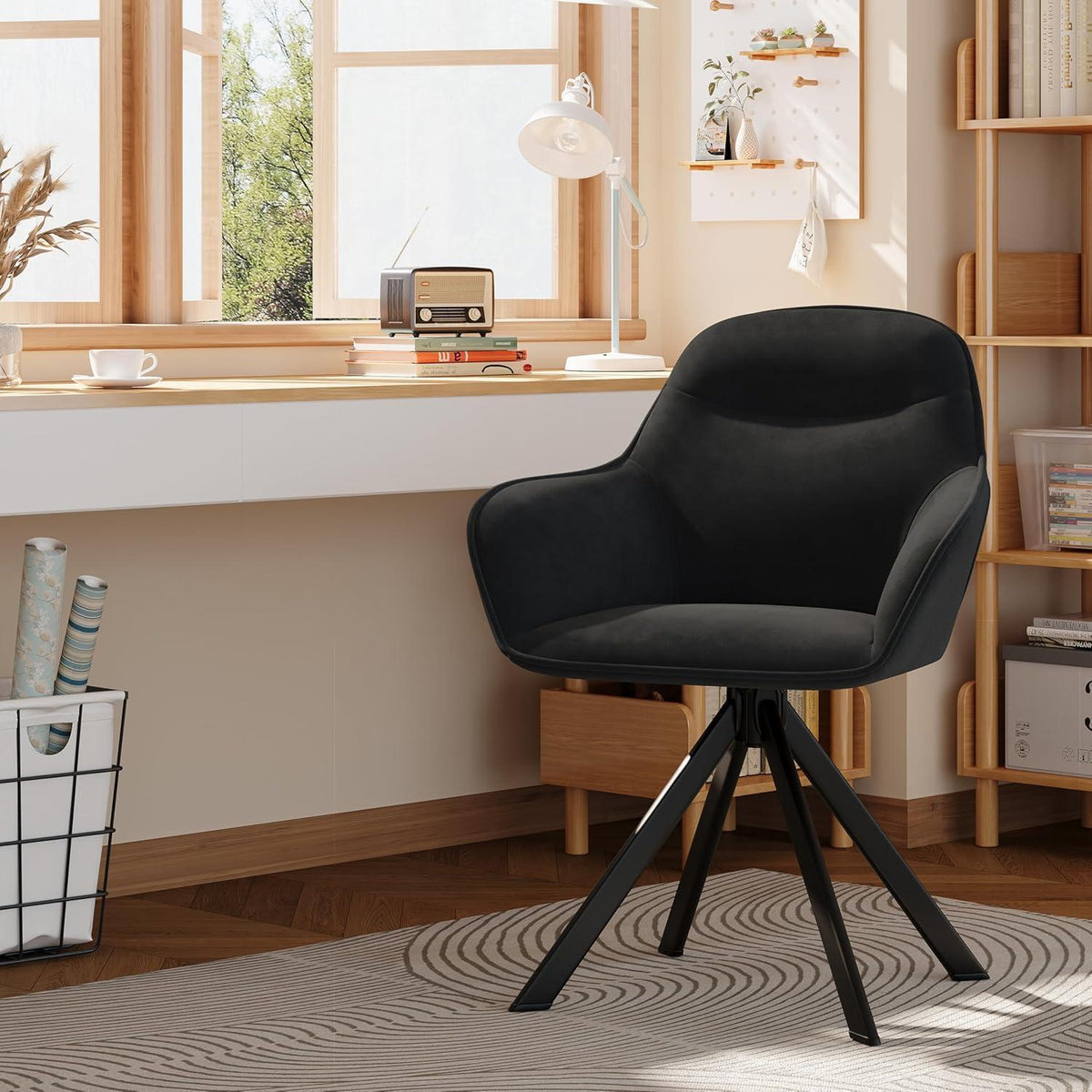 Drehstuhl Esszimmer 4er Set Schwarz mit Armlehne