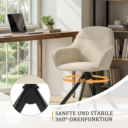 Drehbarer Esszimmerstuhl mit Armlehnen, Samt, 2er Set, Cremeweiß