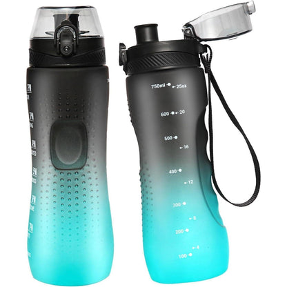Motivations-Trinkflasche mit Zeitmarkierung, 750 ml, Schwarz Grün