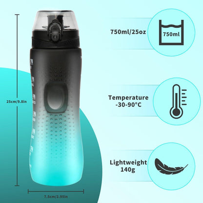 Motivations-Trinkflasche mit Zeitmarkierung, 750 ml, Schwarz Grün