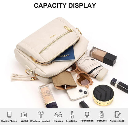 Umhängetasche Damen Mittelgroß mit Anti-Diebstahl, Beige