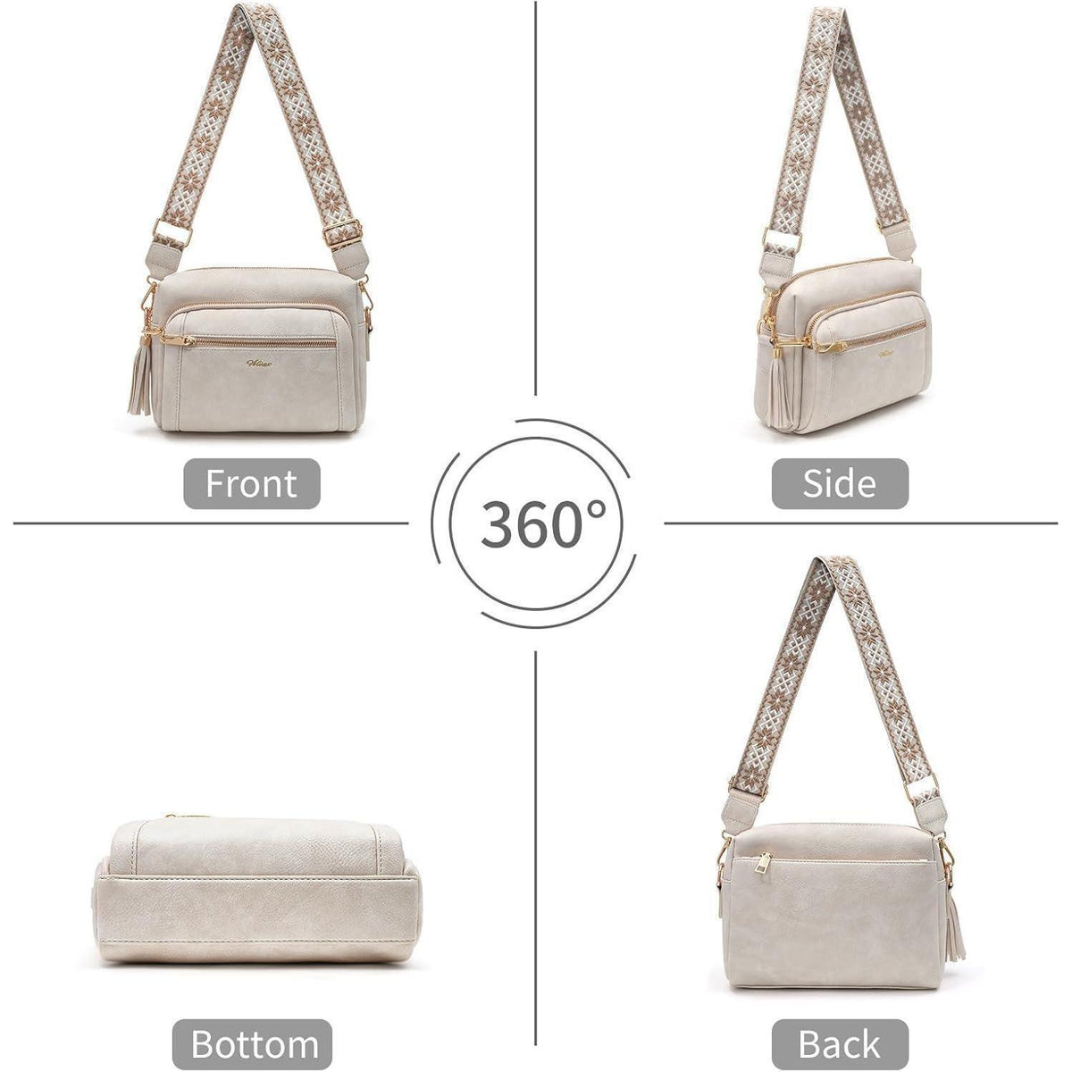 Umhängetasche Damen Mittelgroß mit Anti-Diebstahl, Beige
