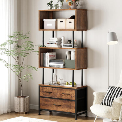 5-Etagen Bücherregal mit Stoffschubladen – Vintage Design