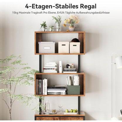 5-Etagen Bücherregal mit Stoffschubladen – Vintage Design