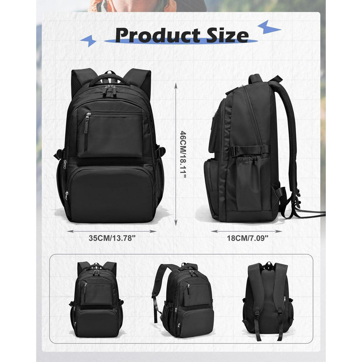 Schulrucksack für Teenager mit Laptopfach – Schwarz