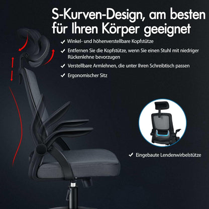 Ergonomischer Gaming Stuhl 180 kg einstellbar Bürostuhl Grau