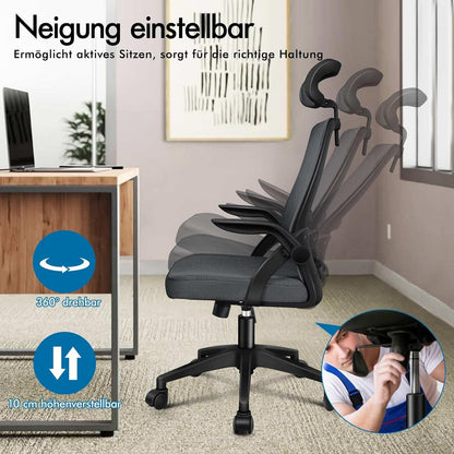 Ergonomischer Bürostuhl 180 kg belastbar, Grau, einstellbar