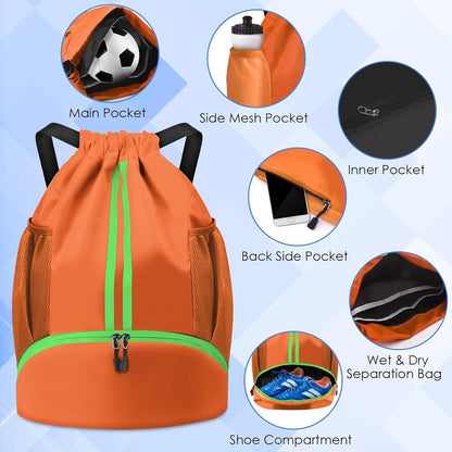 Sporttasche Turnbeutel Fußball Rucksack Kordelzug wasserdicht Jungen Mädchen Kindergarten Gym Fußballtraining Blau