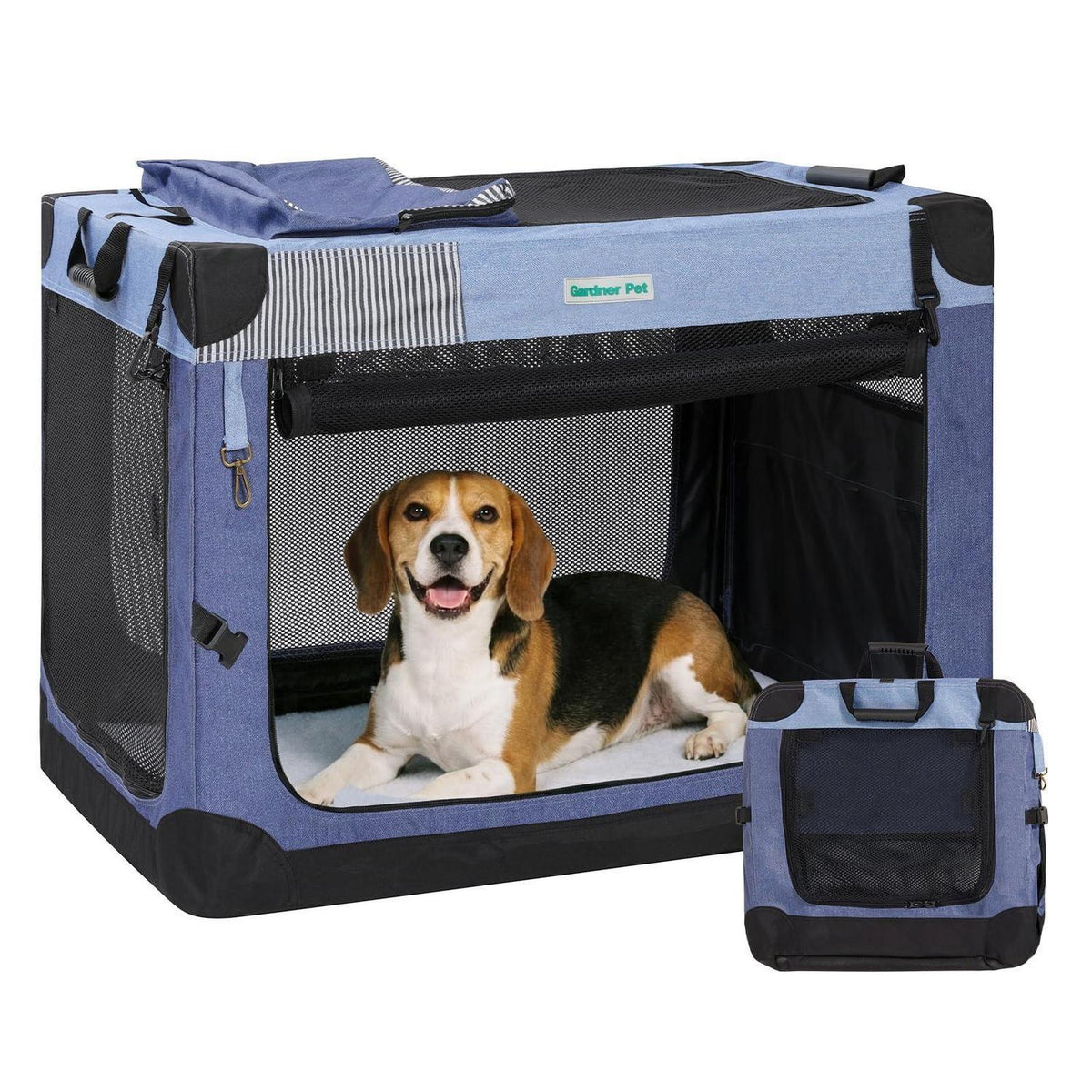 Faltbare Hundebox mit Tragegriffen & Decke – Blau, 76x53x53cm