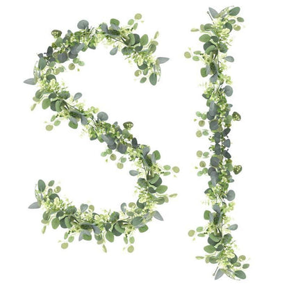 2x Eukalyptus Girlande 180cm – Grüne Blätter & Blüten Deko