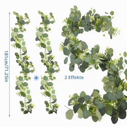 2x Eukalyptus Girlande 180cm – Grüne Blätter & Blüten Deko