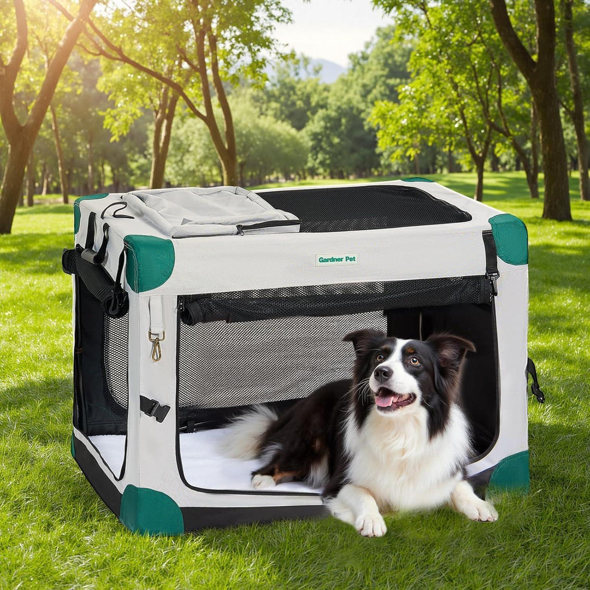 Faltbare Hundebox mit Tragegriffen & Decke – Grau, 91x64x64cm