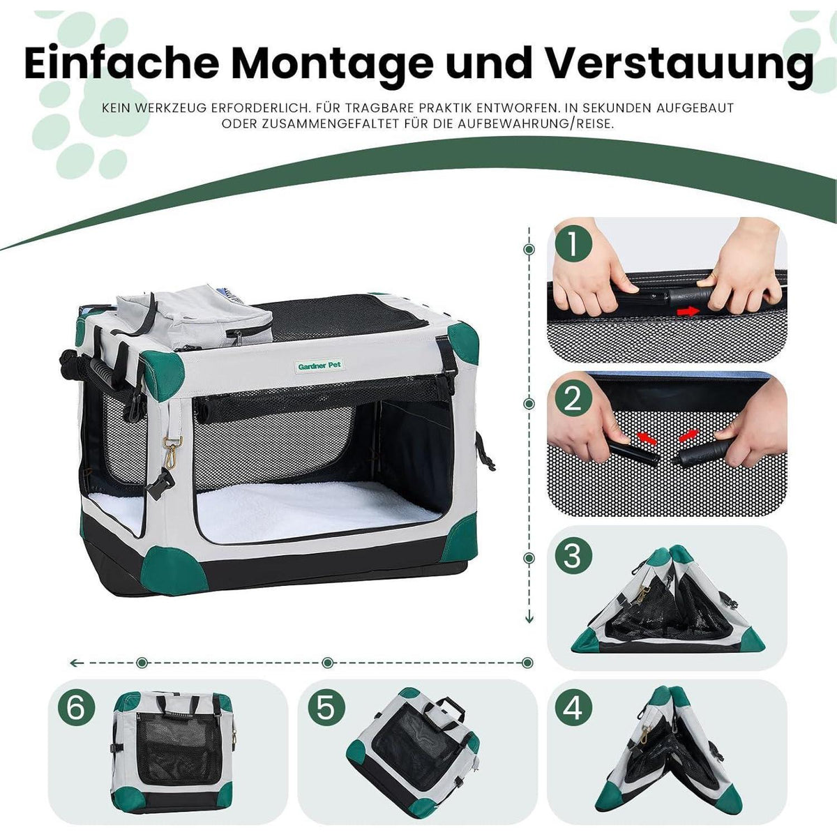 Faltbare Hundebox mit Tragegriffen & Decke – Grau, 91x64x64cm