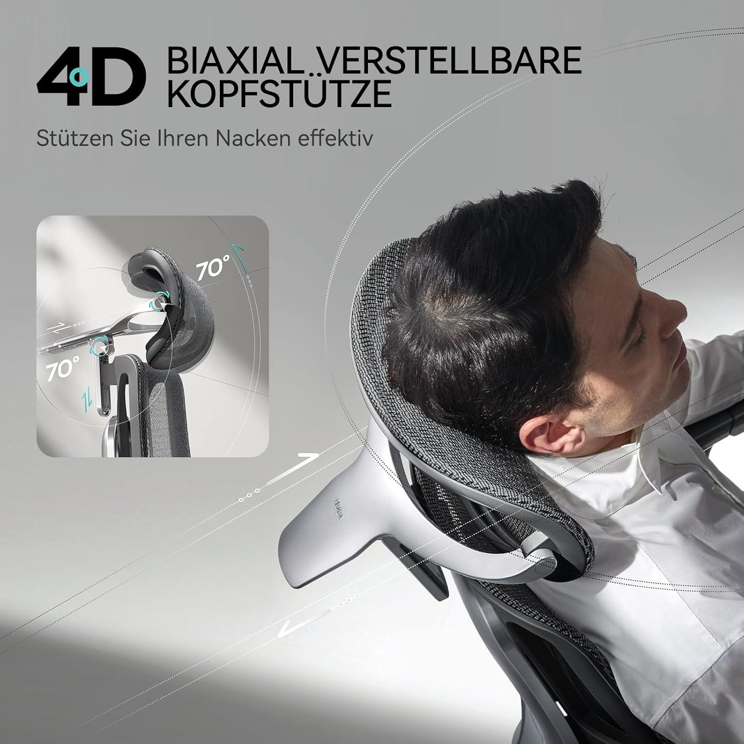 Ergonomischer Bürostuhl mit dynamischer Lendenwirbelstütze und verstellbarer Kopfstütze, Schwarz