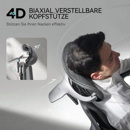 Ergonomischer Bürostuhl mit dynamischer Lendenwirbelstütze und verstellbarer Kopfstütze, Schwarz