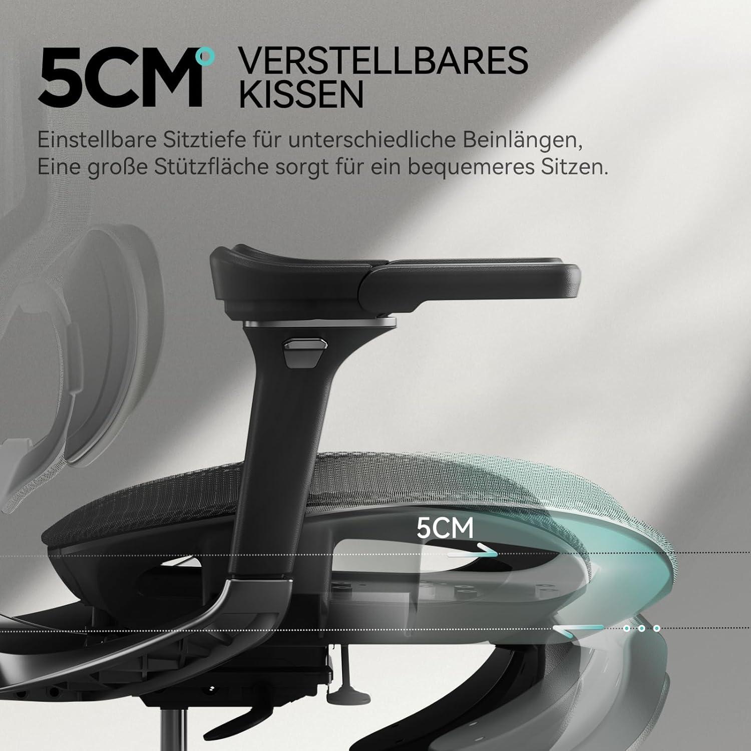 E3 Pro Ergonomischer Bürostuhl 3-Zonen Lendenstütze 4D Kopfstütze