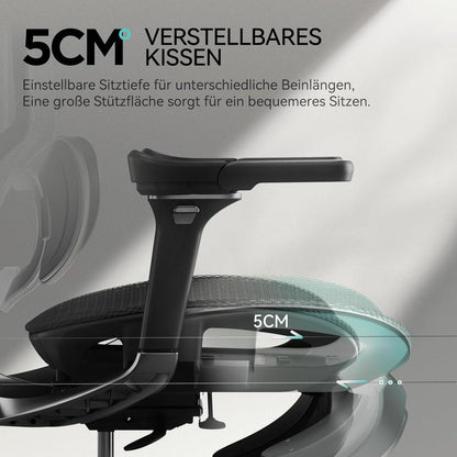 E3 Pro Ergonomischer Bürostuhl 3-Zonen Lendenstütze 4D Kopfstütze