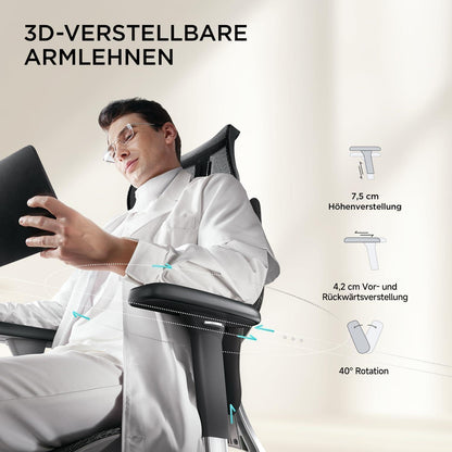 Ergonomischer Bürostuhl mit dynamischer Lendenstütze Schwarz