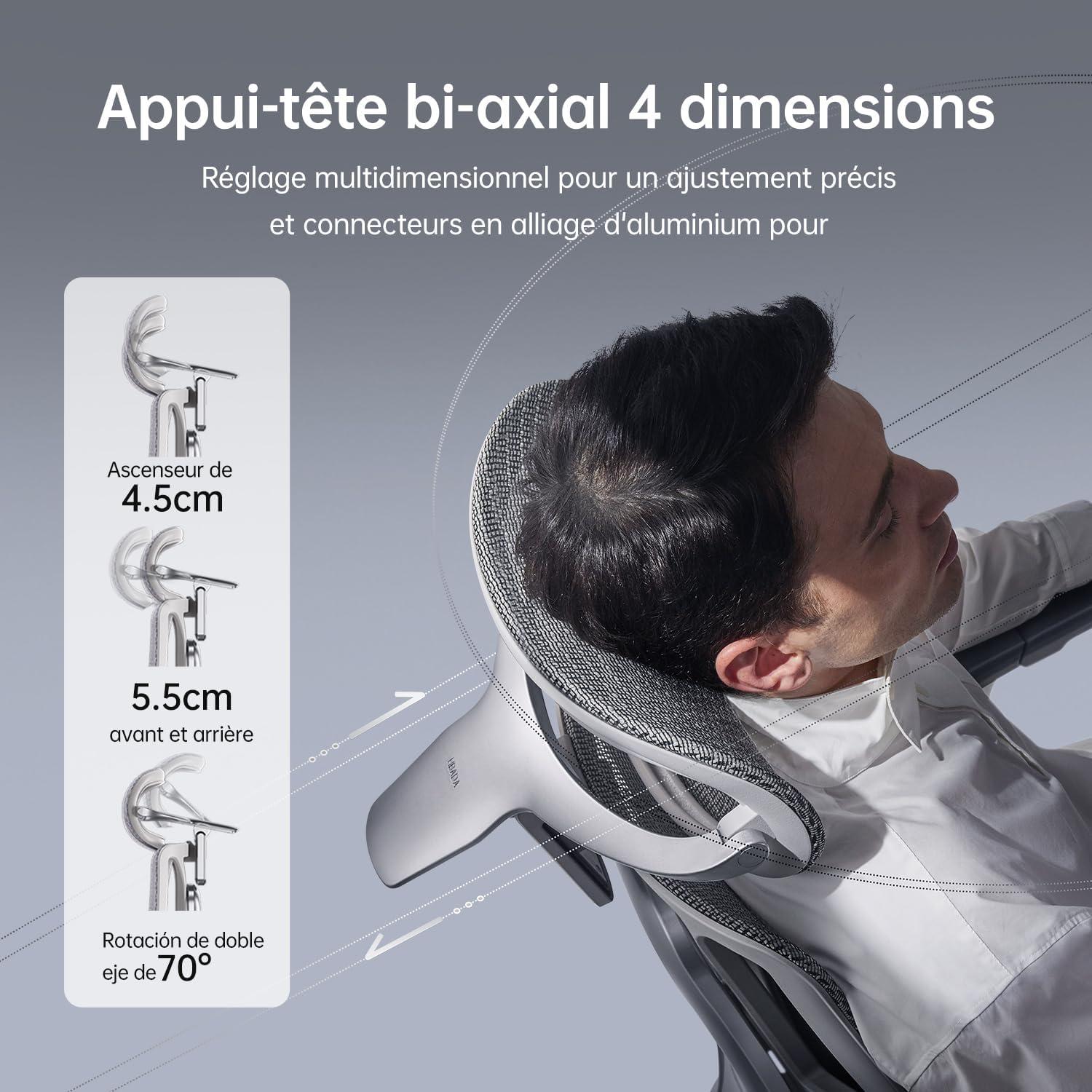 Hbada E3 Ultra Ergonomischer Bürostuhl mit 3-Zonen-Lendenwirbelstütze 4D Kopfstütze Grau
