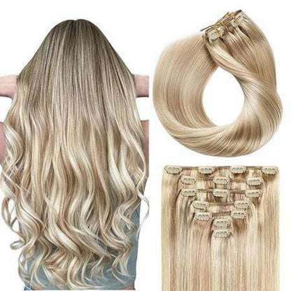 Echthaar Clip-in Extensions Gerade #P18/613 Aschblond 22 Zoll