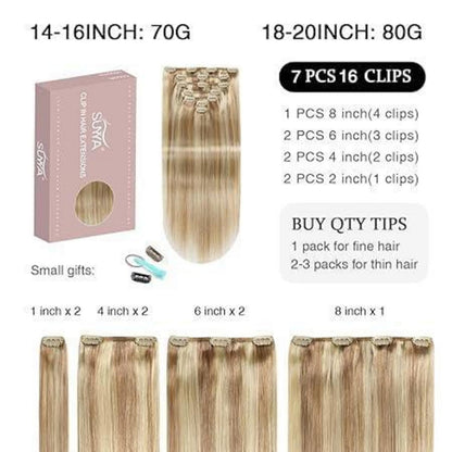 Echthaar Clip-in Extensions Gerade #P18/613 Aschblond 22 Zoll