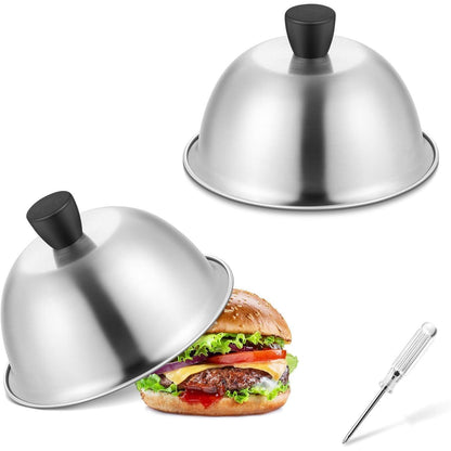 Burgerglocken Edelstahl 2er Set mit Griff, 15,2 cm