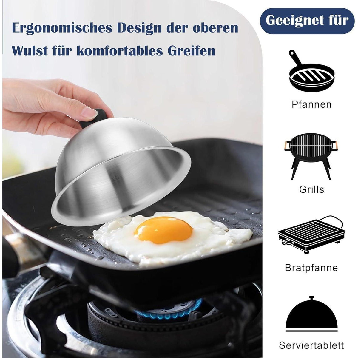 Burgerglocken Edelstahl 2er Set mit Griff, 15,2 cm