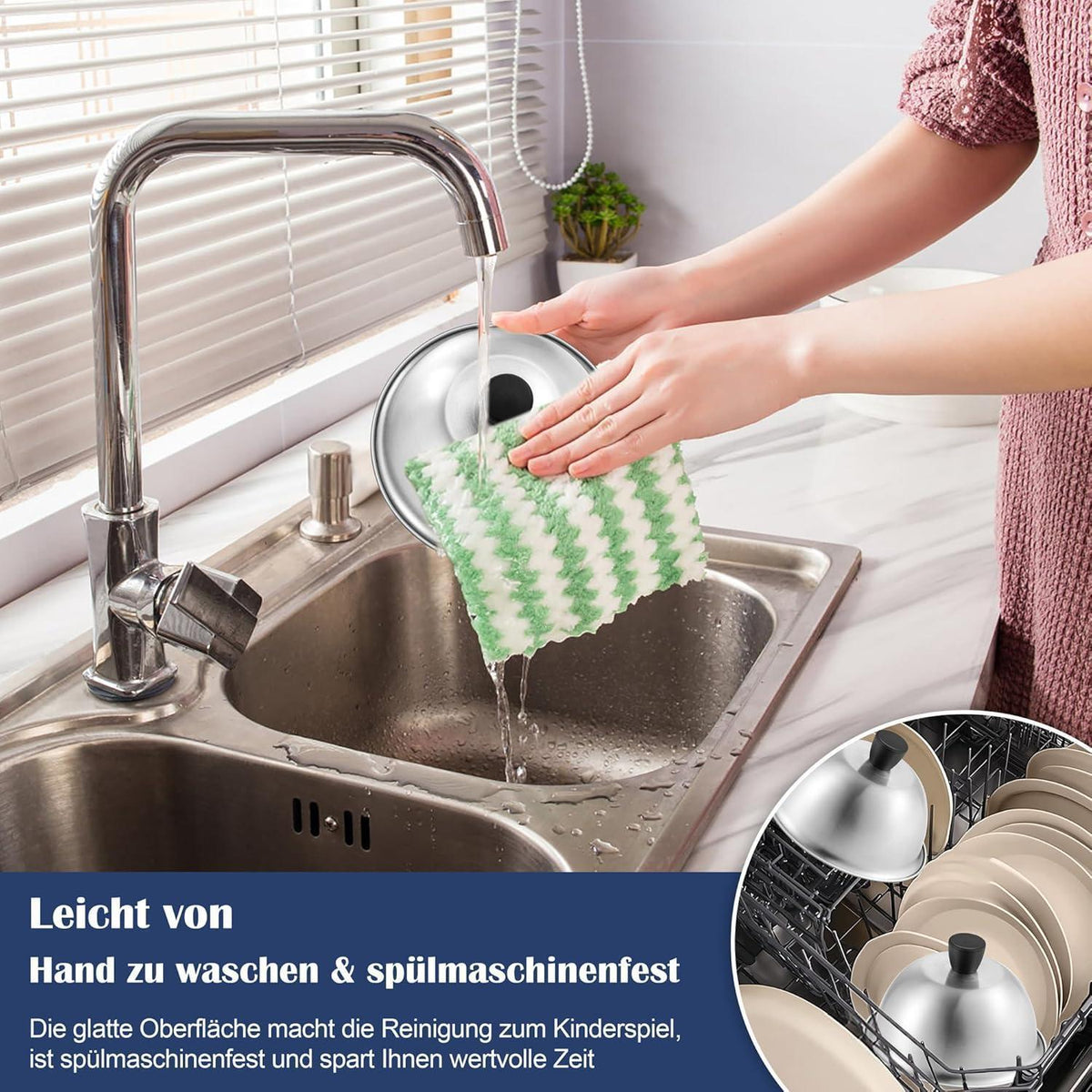 Burgerglocken Edelstahl 2er Set mit Griff, 15,2 cm
