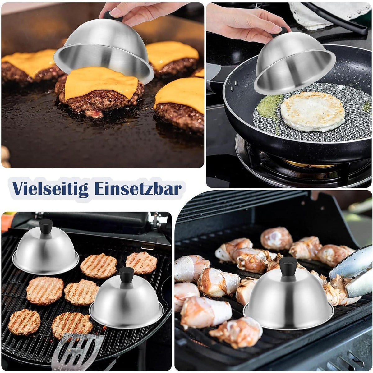 Burgerglocken Edelstahl 2er Set mit Griff, 15,2 cm