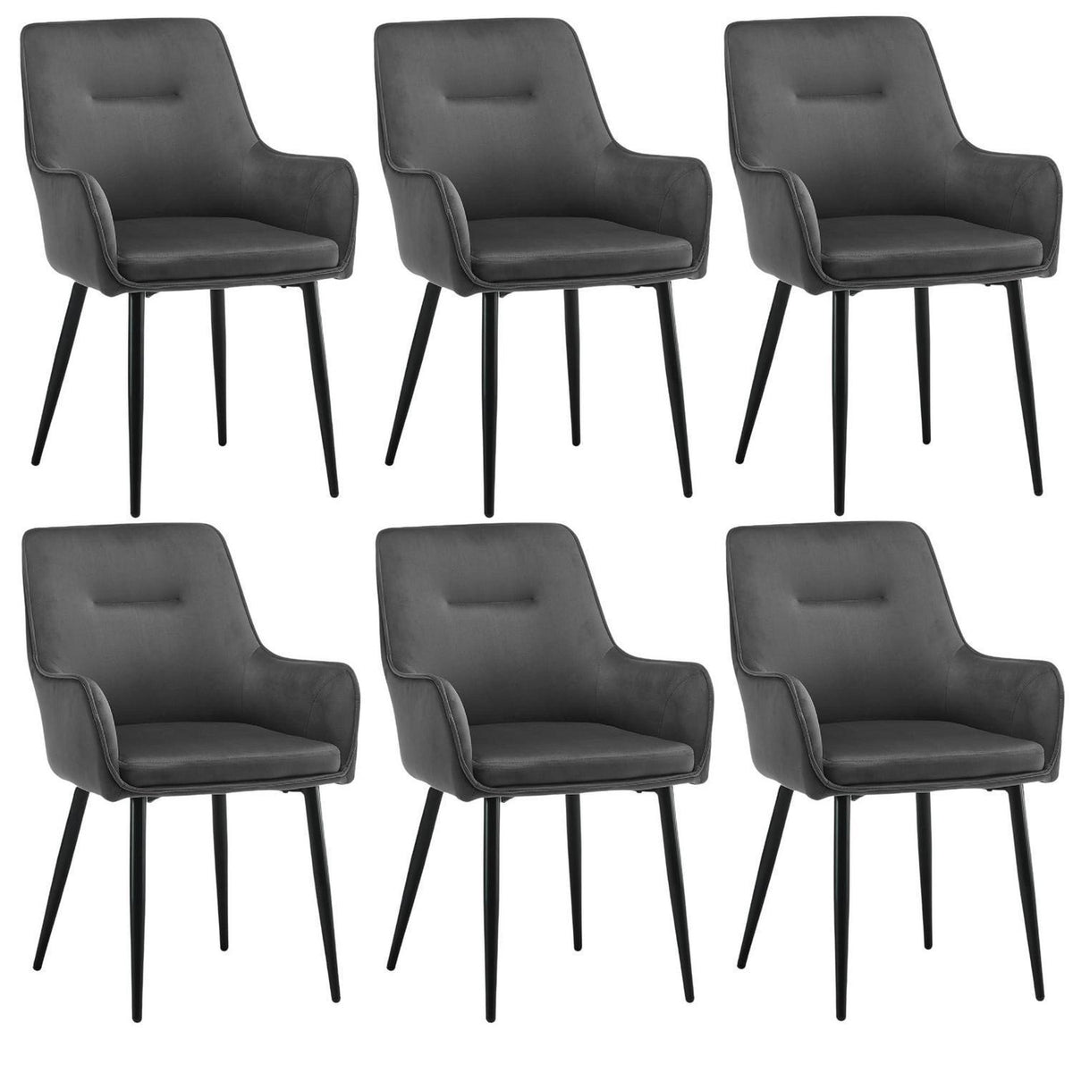 Esszimmerstühle 6er Set Grau mit Armlehne & Samt
