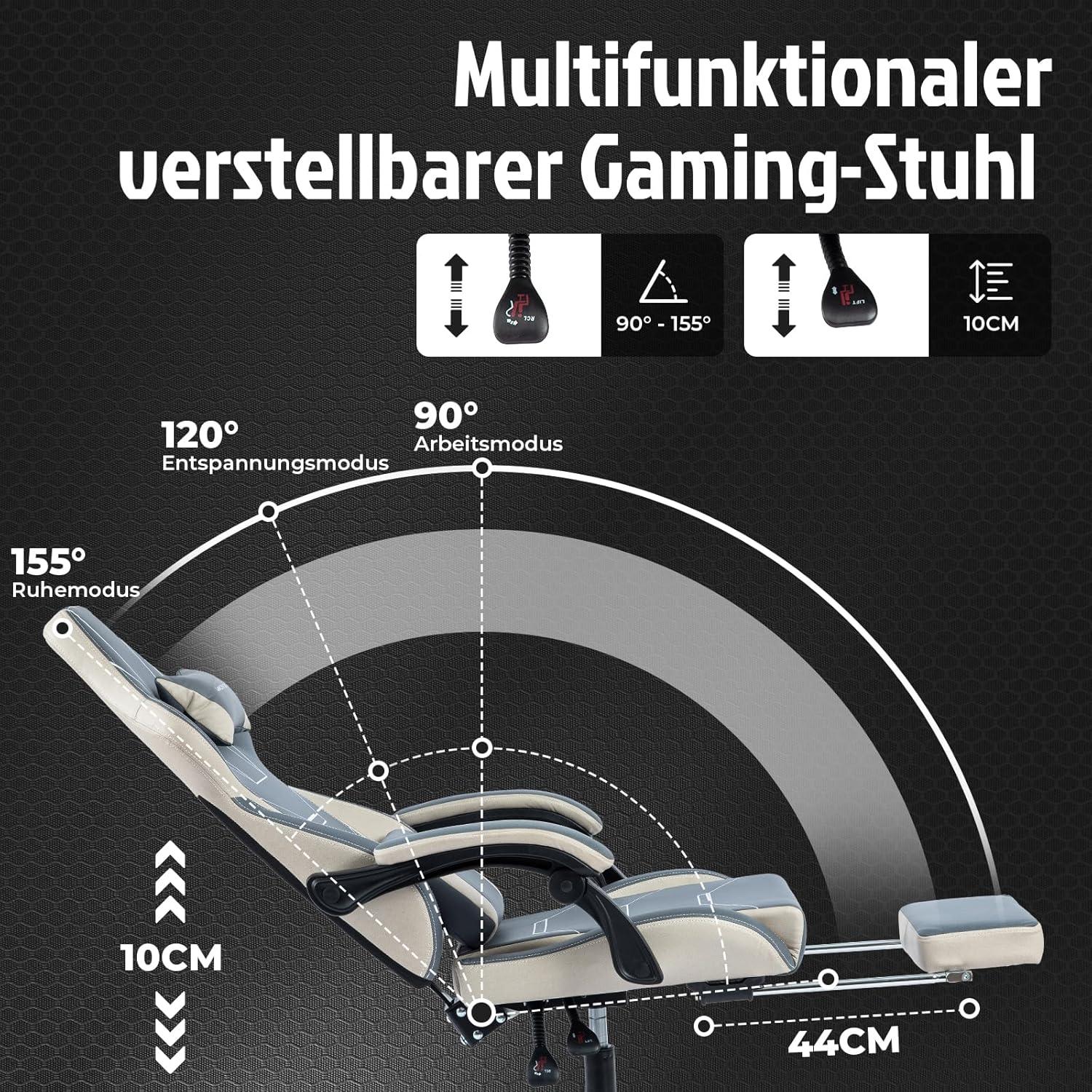 Ergonomischer Gaming Stuhl mit Fußstütze Racing Computerstuhl