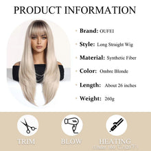 Ombre Blonde Perücke mit Pony für Frauen - Lange Gerade