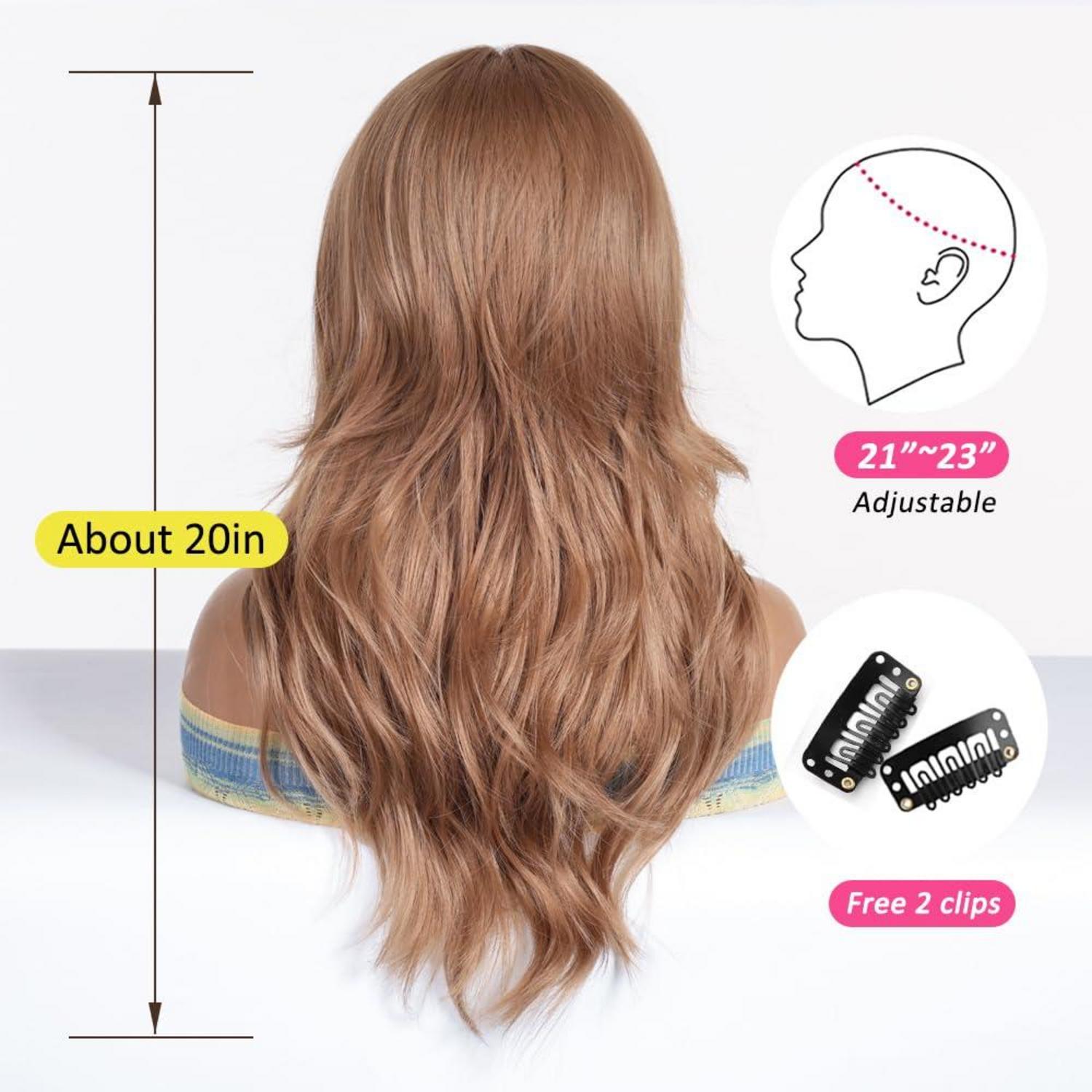 OUFEI Lange Erdbeerblond Perücke mit Pony Natürliche Gewellte Synthetische Haarperücke