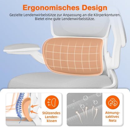 Ergonomischer Bürostuhl mit Wippfunktion und klappbaren Armlehnen