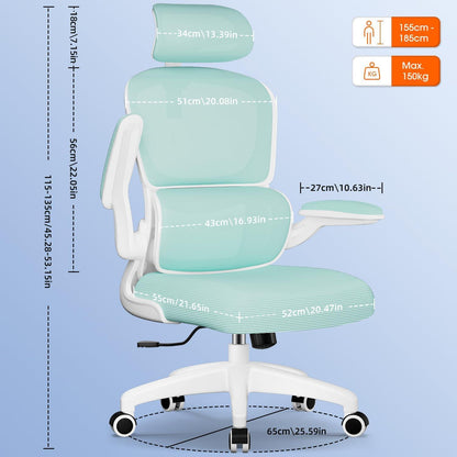 Ergonomischer Bürostuhl mit Klapparmlehnen, Lendenstütze
