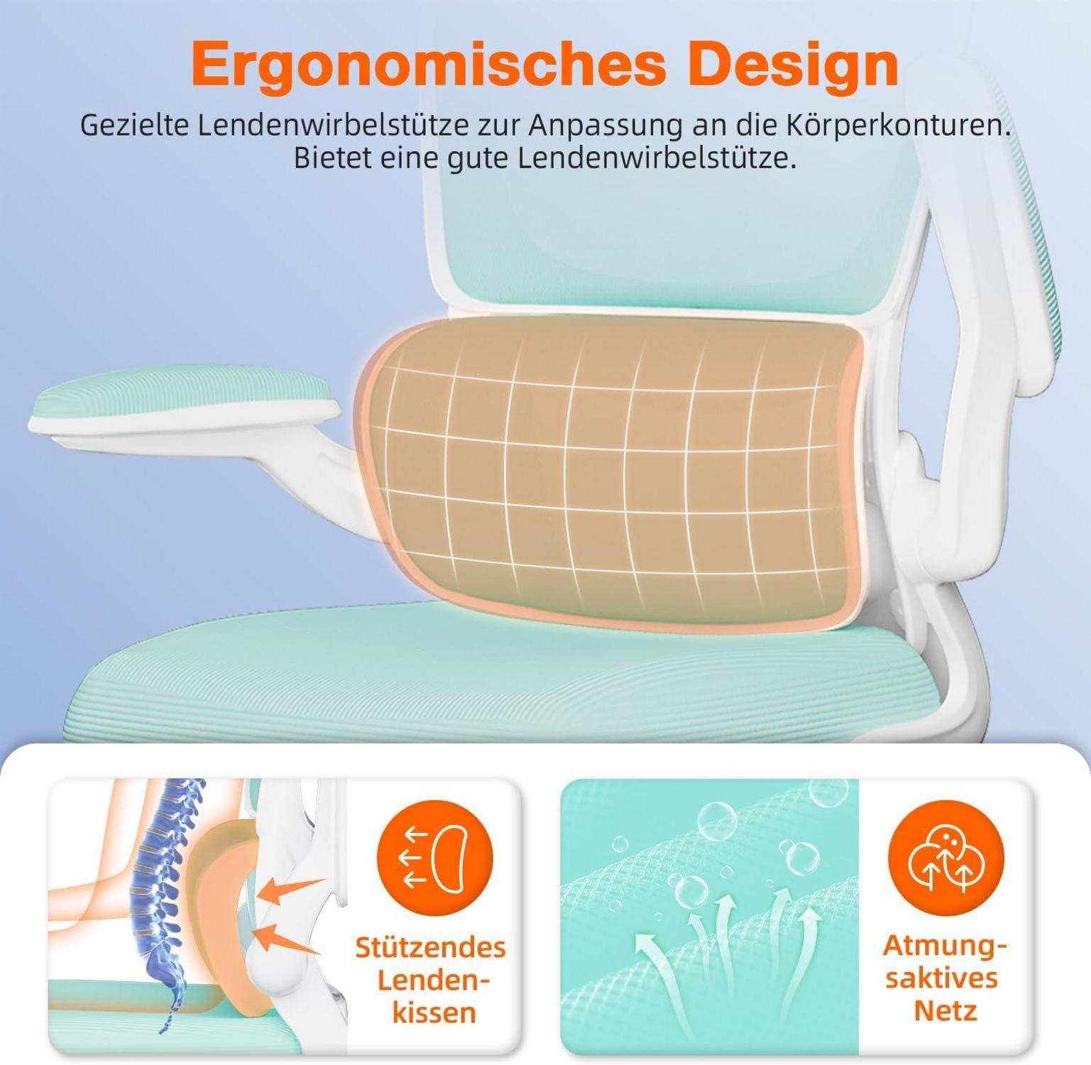 Ergonomischer Bürostuhl mit Klapparmlehnen, Lendenstütze, 150