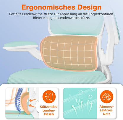 Ergonomischer Bürostuhl mit Klapparmlehnen, Lendenstütze, 150