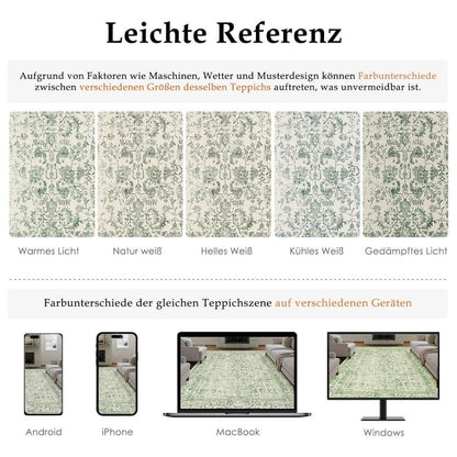 Vintage Läufer Teppich Grün 60x180cm Waschbar Flur Teppich