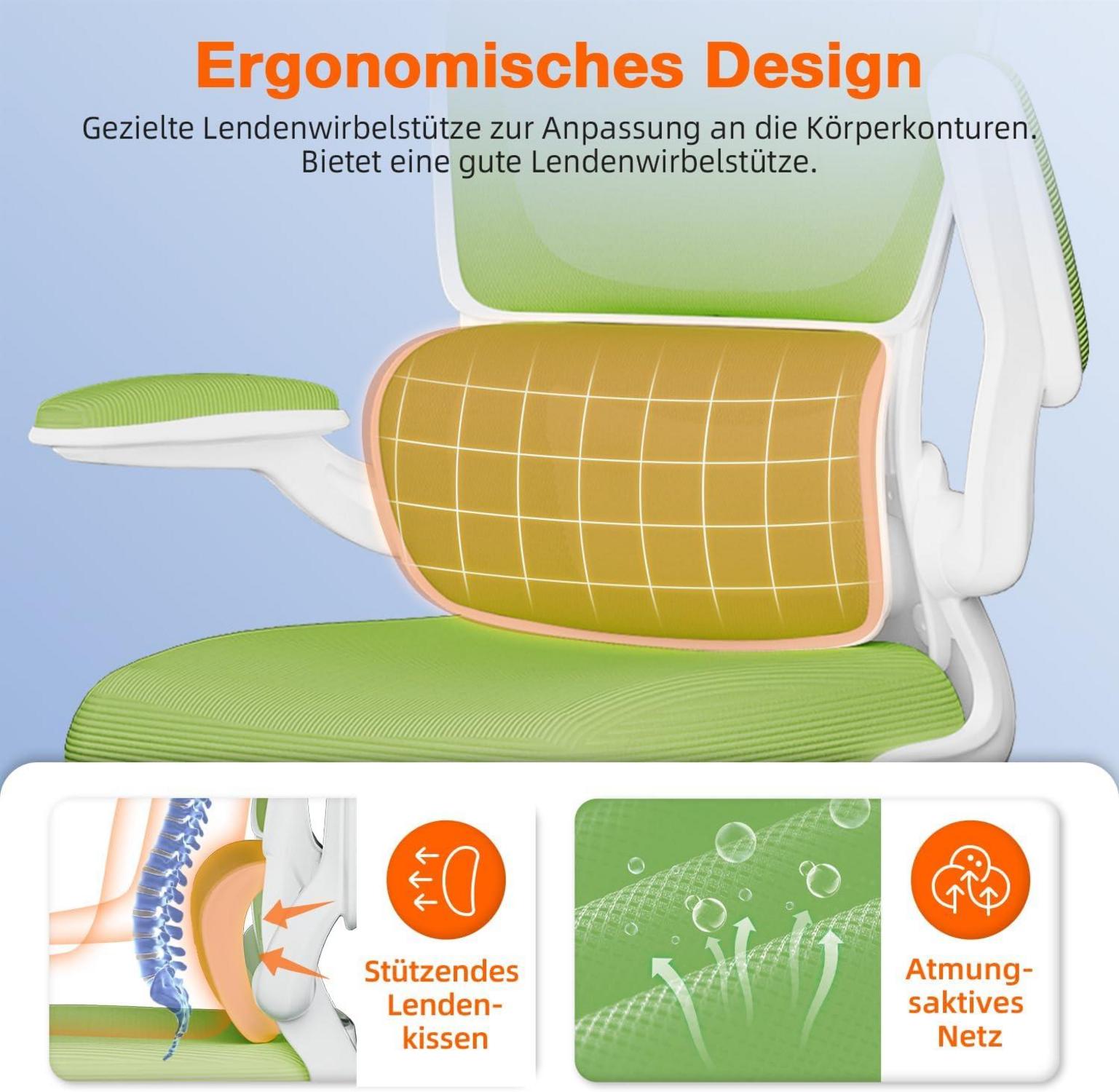 Ergonomischer Bürostuhl Lendenwirbelstütze Armlehnen höhenverstellbar
