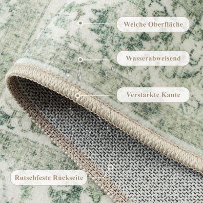 Vintage Grün Läufer Teppich 60x240cm Waschbar Flur