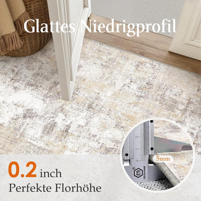 Beiger Grau Teppich Wohnzimmer 150x210cm Waschbar & Rutschfest